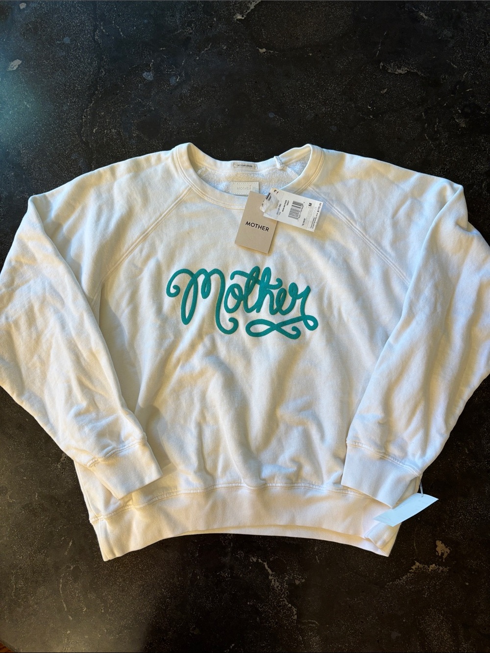 MOTHER The Concert “Mother Twist” Cotton Graphic Sweatshirt White/Teal Size M